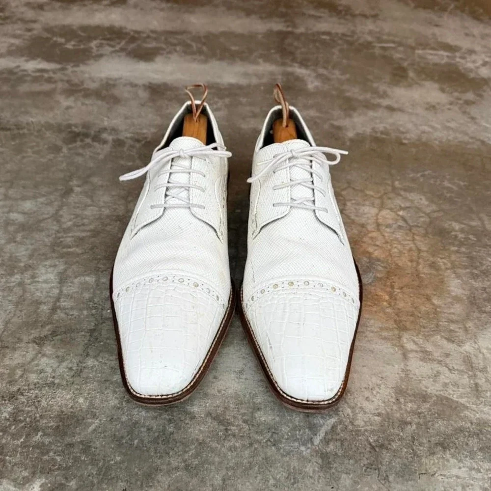 Vintage Stacy Adams White exotic leather point toe oxford lace dress shoes